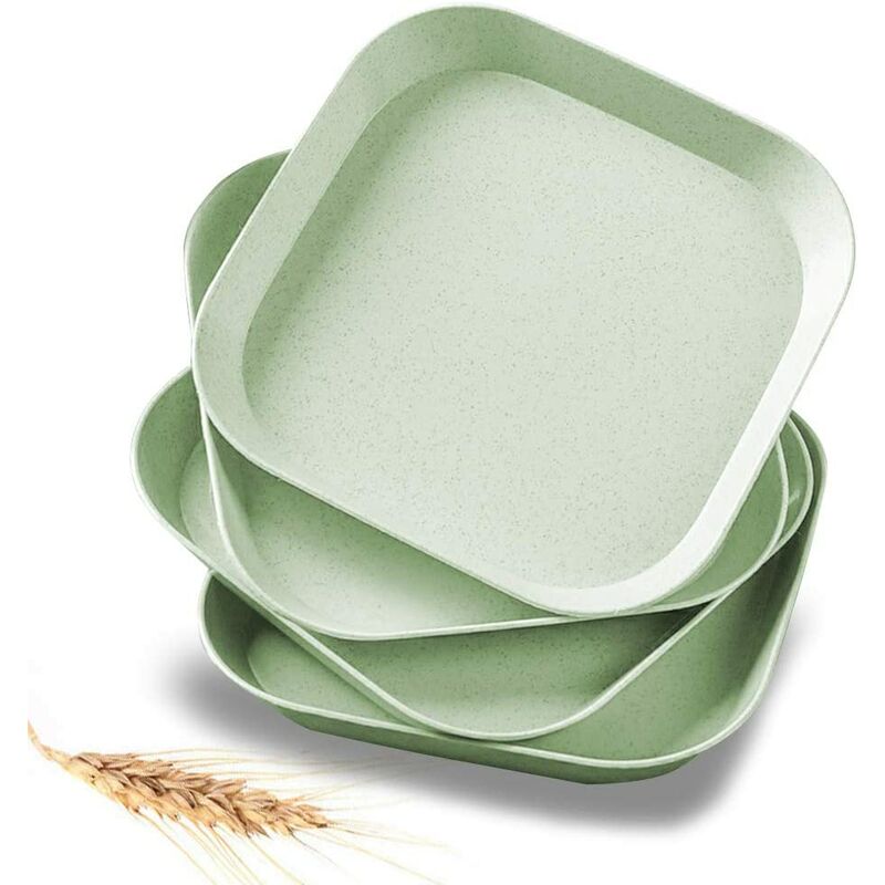 Pesce - 4 assiettes carrées de 15 cm en paille de blé, incassables et légères, pour amuse-bouches, céréales, dîners, mini assiettes réutilisables