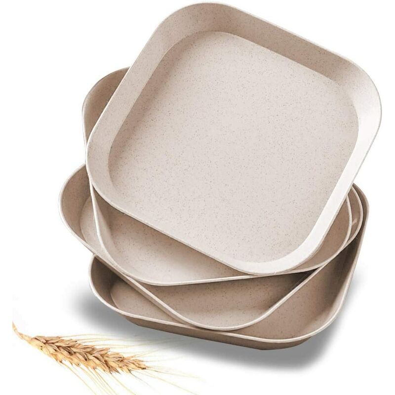 Pesce - 4 assiettes carrées de 15 cm en paille de blé, incassables et légères, pour apéritif, céréales, réutilisables, pour enfants, tout-petits