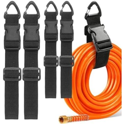 4 Attache Cable Largeur 3.8 cm Serre Réglable (45/65 cm) Sangles Polyvalents avec Mousqueton et Boucle pour Rangement Garage les Tuyaux D'arrosage Rallonges Électriques Câbles etc Noir -