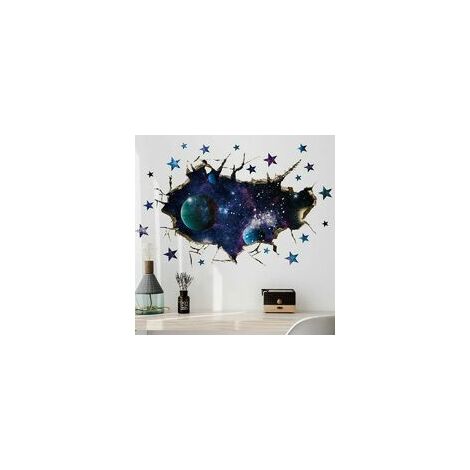 4 autocollants 3D Space Galaxy wall decoration, exterior Space Planet removable Waterproof Vinyl Floor Decal, for Children's room, living room, Nursery, wall decoration (25 35 )