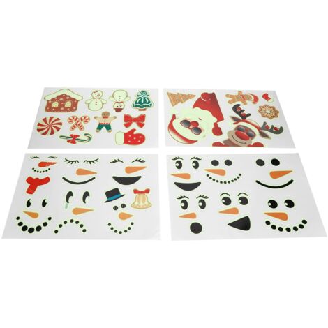 4 Autocollants Lumineux Noël avec Motifs Père Noël, Renne et Bonhomme de Neige pour Décorations Murailles et Portes