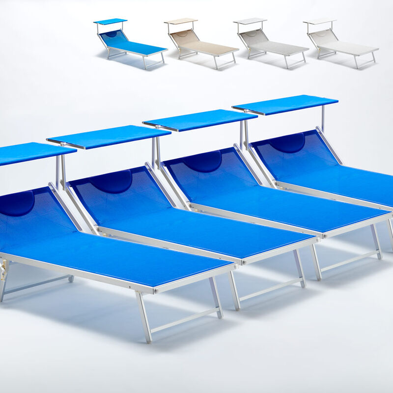 4 Bains de soleil de plage transats professionnels aluminium grande Italia xl Couleur: Bleu