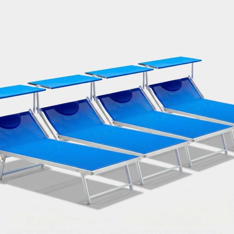 BEACH AND GARDEN DESIGN 4 Bains de soleil de plage transats professionnels aluminium GRANDE Italia XL Stock - Bleu