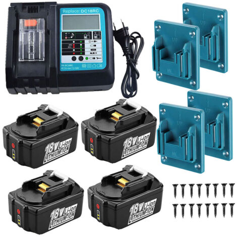 4 Batteries 18V 5,0Ah pour Makita BL1850B + Chargeur DC18RC + Cadeau LED remplacement pour BL1860B BL1840 BL1830 BL1815 LXT DMR107 DMR108
