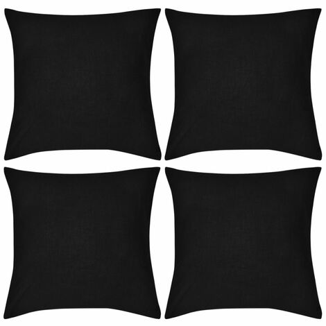 4 Black Cushion Covers Cotton 50 x 50 cm