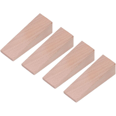 4 Blocs de Porte en Bois Antidérapants, Installation Sans Clou, Forme Triangle, Lot de 4, Couleur Naturelle