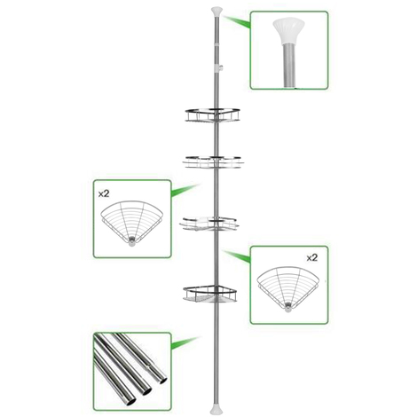 4 Boden Edelstahl Duschablage Duschecke Teleskopregal Eckregal Badregal Hj81621