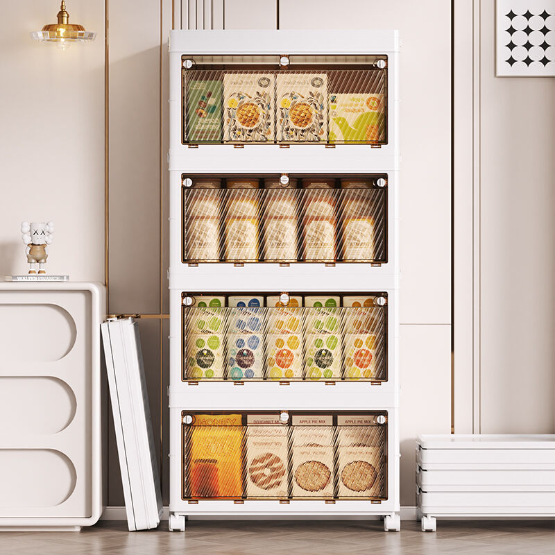 4 Boîtes de Rangement Empilables Mobile avec Portes Double Ouverture Pour Salle de Bain Cuisine Chambre 54 x 33.5 x 116.5cm(LxPxH)