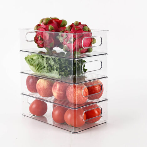 4 boîtes de rangement empilables pour réfrigérateur, transparentes, pour plan de travail, pour fruits et légumes, 26,5 x 15 x 7,7 cm