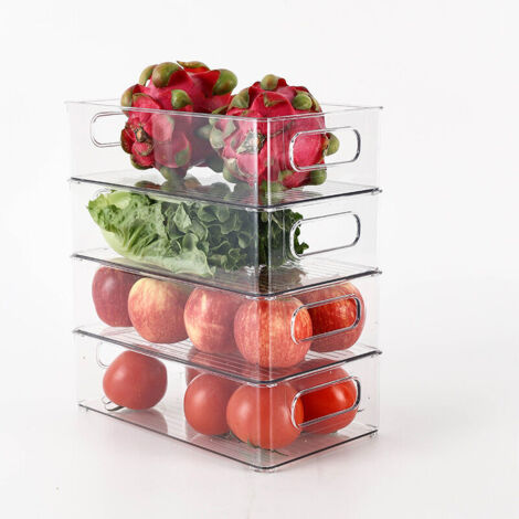 4 boîtes de rangement empilables pour réfrigérateur, transparentes, pour plan de travail, pour fruits et légumes, 26,5 x 15 x 7,7 cm