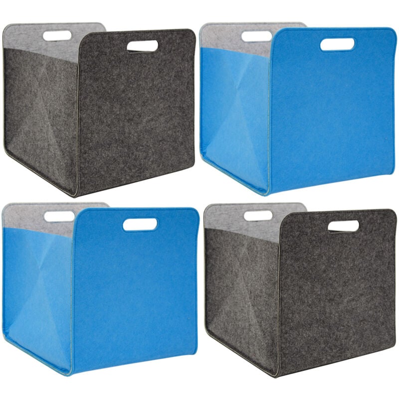 Dunedesign - 4 Boîtes de Rangement Feutre 33x33x38 cm Kallax Panier Étagère Ikea Gris Bleu
