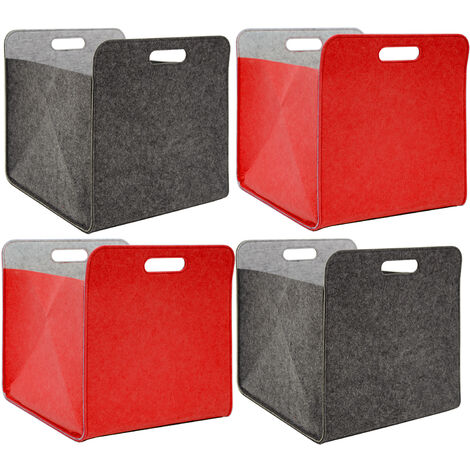 4 Boîtes de Rangement Feutre 33x33x38 cm Kallax Panier Feutrine Ikea Gris Rouge - rot
