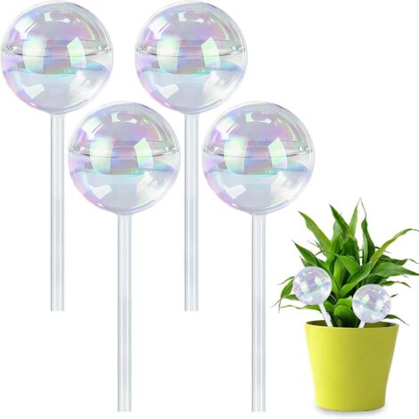 4 Boule arrosage, Verre transparent, 170ml, Tige 15cm, Pour pot intérieur, Terrasse, Jardin