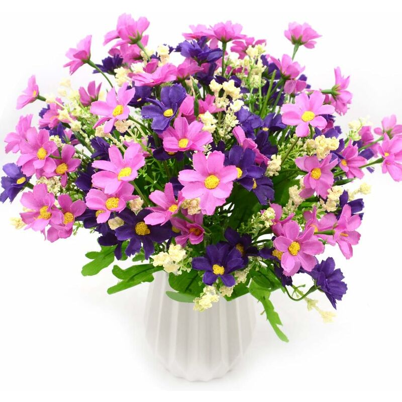 4 Bouquet de Bouquet de Fleurs Artificielles 28 Têtes, Mignon Faux Marguerite Fleur pour Usage Extérieur Mariage Maison Jardin Décor (Violet)