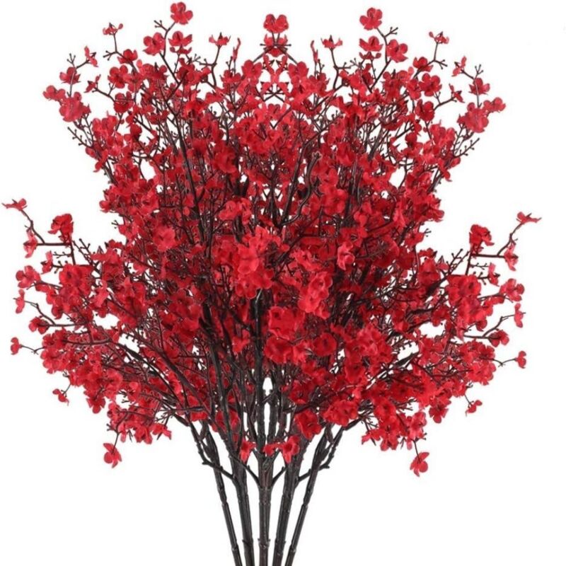 4 bouquets de gypsophile artificielle rouge, faux bouquet en soie, décoration pour maison ou mariage