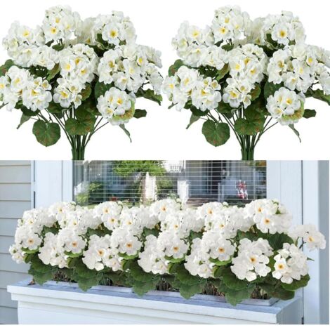 4 Bouquets Géranium, Plastique, Tiges Flexibles, Fil Métallique, Extérieur Intérieur