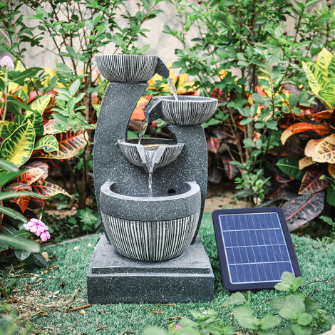 main image of "4 Bowls Solar Light Fountain Water Feature With LED Flowing Water Effect Outdoor"