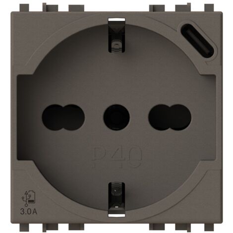 4 box presa schuko p40 con usb 3.0a con connettore tipo c per vimar arke metal  4b.v19m.p40.usb