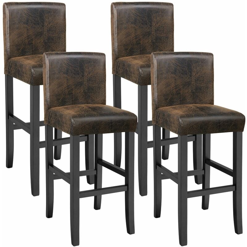 4 Breakfast bar stools made of artificial leather - bar stool, kitchen stool, wooden stool - antique brown