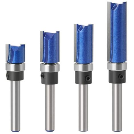 (4 Bündigfräser) Set mit 4 Bündigfräsern mit 6-mm-Schaft – mit Anlaufring oben – Holznutfräser