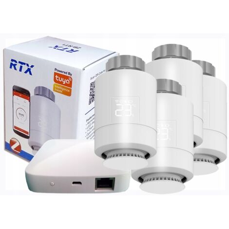 4 cabezales de termostato RTX + puerta de enlace LAN ZigBee TUYA SET4