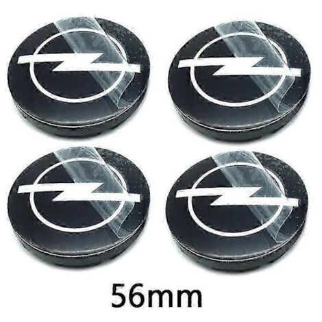 4 cache-moyeux de roue de voiture 56 mm, 59 mm, 60 mm, 64 mm et 68 mm pour Opel Astra, Mokka, Insignia, Zafira, Corsa et Tigra (emblème, logo, badge). 4 pièces, 56 mm, noir.
