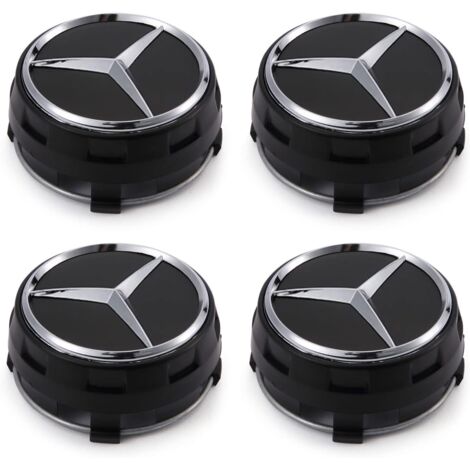 4 caches-moyeux pour jantes en alliage, caches de roues Mercedes-Benz, Noir, 75 mm