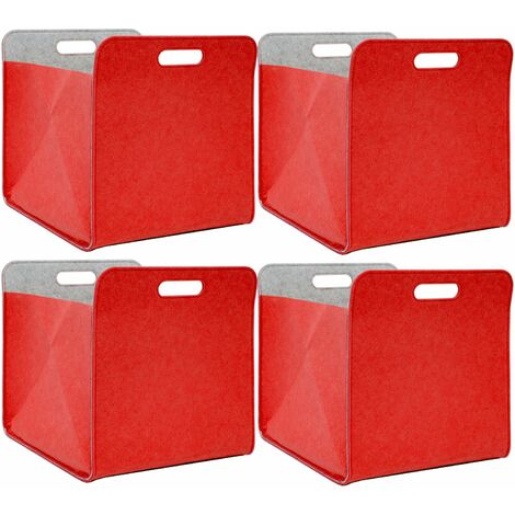 4 Cajas almacenaje fieltro 33x33x38cm Cesta Kallax Inserción en estanterías Rojo - rot
