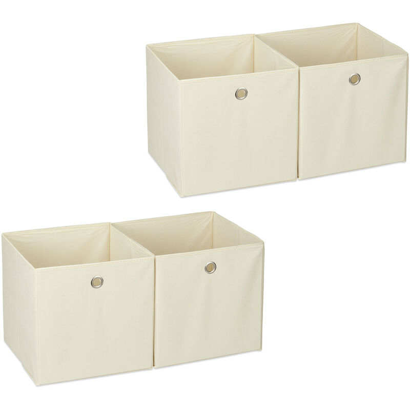 

Relaxdays - 4 Cajas de almacenaje, Cuadradas, Cajas textiles, 30 x 30 x 30 cm, Cubos almacenaje para estanterías, Tela, Beige