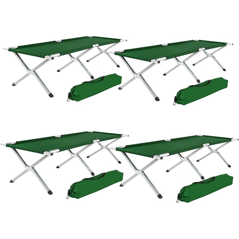 Tectake - 4 camping beds made of aluminium - folding camp bed, single camp bed, camping cot - green - green