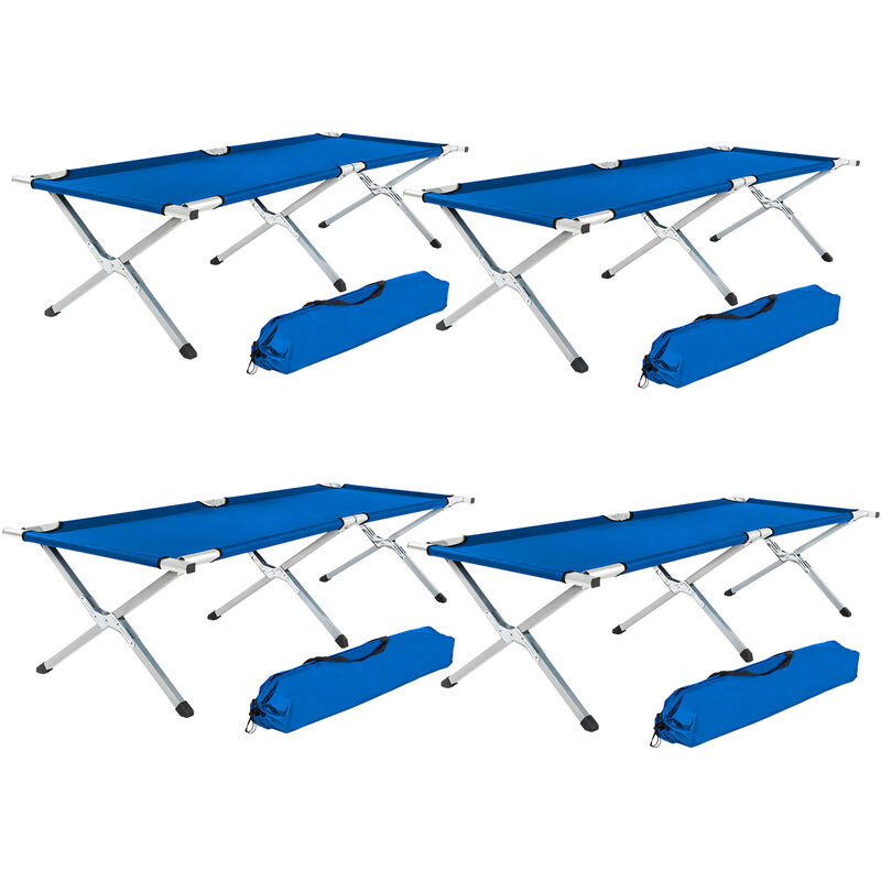 4 camping beds made of aluminium - folding camp bed, single camp bed, camping cot - blue