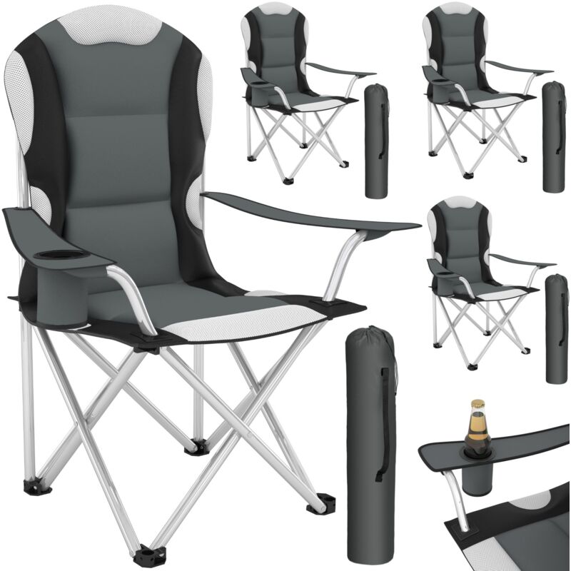 4 Camping chairs - padded - folding chair, fold up chair, folding camping chair - grey