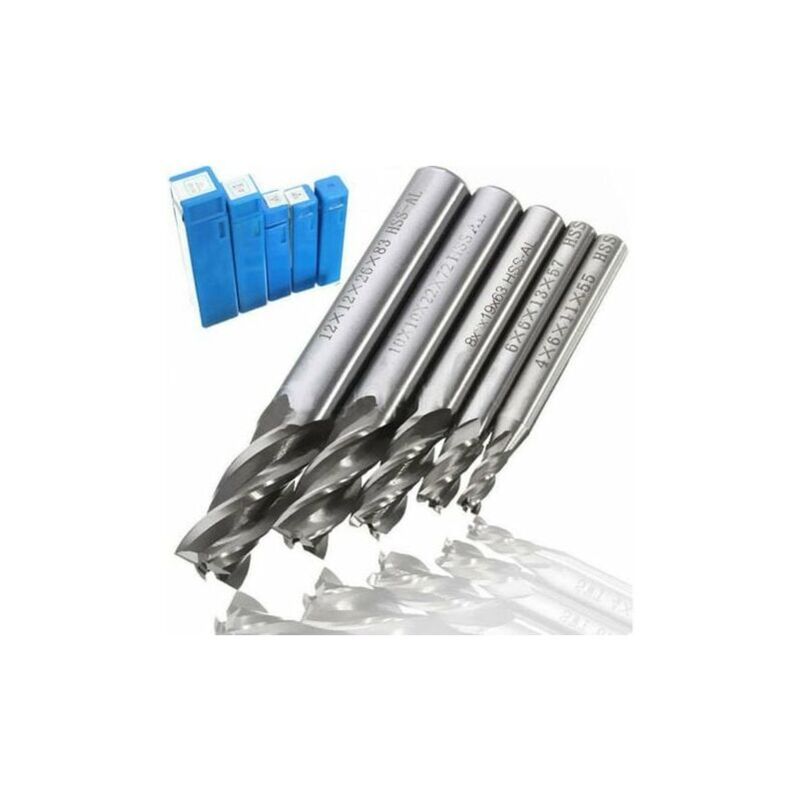 4 Cannelures Tige Droite Fraise En Bout Forets En Acier Haute Vitesse5 pièces 4/6/8/10/12mm