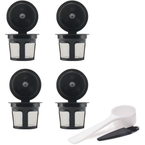 4 Capsules Réutilisables pour Machines à Café Keurig - Dosettes à Café Rechargeables sans BPA, Noires - Compatibles avec les Cafetières Keurig