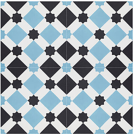 4 Carreaux de ciment hydraulique 0,16m2 / Carreaux de ciment artisanaux pour sol et mur coloris bleu - l.20 x L.20 cm -PEGANE-