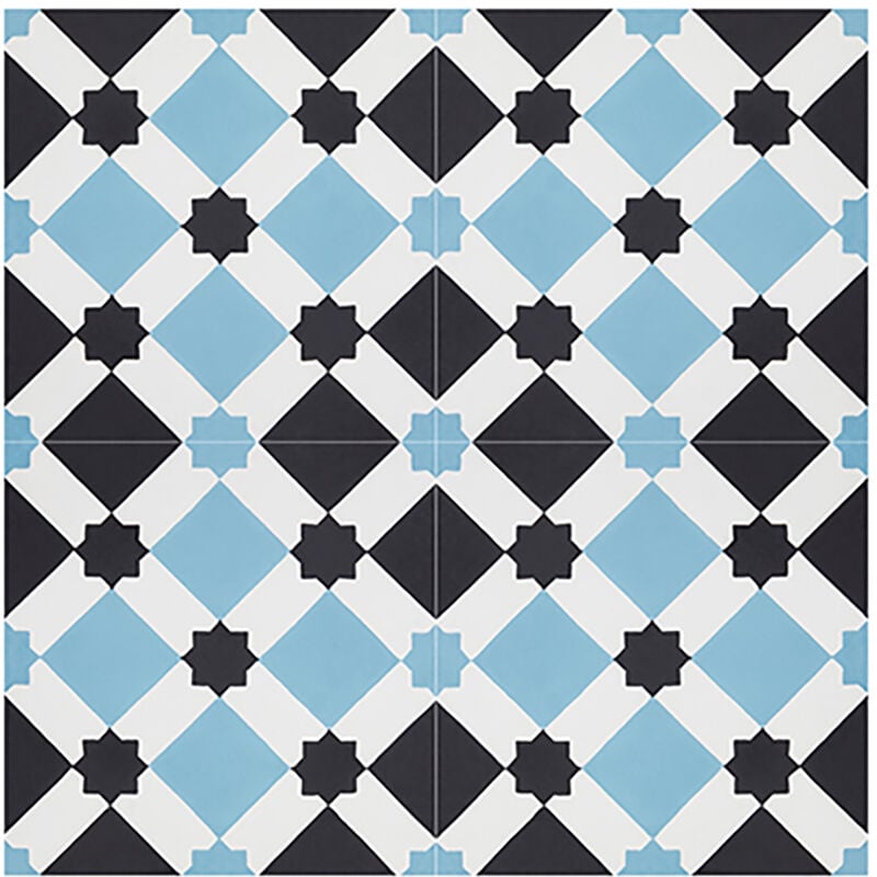 4 Carreaux de ciment hydraulique 0,16m2 / Carreaux de ciment artisanaux pour sol et mur coloris bleu - l.20 x L.20 cm Pegane