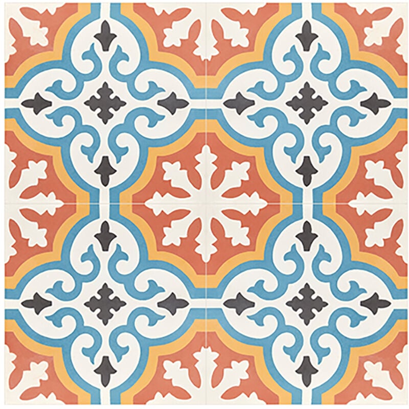 4 Carreaux de ciment hydraulique 0,16m2 / Carreaux de ciment artisanaux pour sol et mur coloris Orange - l.20 x L.20 cm Pegane