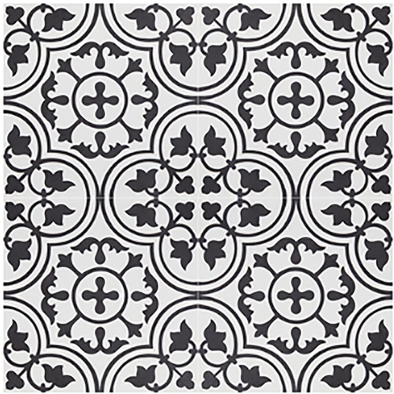 4 Carreaux de ciment véritable 0,16m2 / Carreaux de ciment artisanaux pour sol et mur coloris noir/blanc - l.20 x L.20 cm Pegane