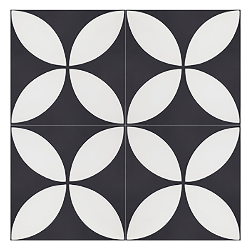 4 Carreaux de ciment véritable 0,16m2 / Carreaux de ciment artisanaux pour sol et mur coloris noir/blanc - l.20 x L.20cm Pegane