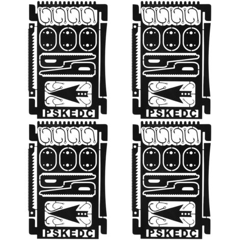 4 Cartes Outils Multifonctions en Acier Inoxydable Léger pour Pêche et Randonnée - Noir