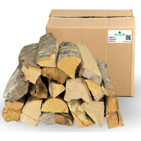 4 Cartoni da 15 Kg Legna di Faggio da Ardere 100% In Tronchetti Da 25 Cm Per Stufe Camini - 60 Kg