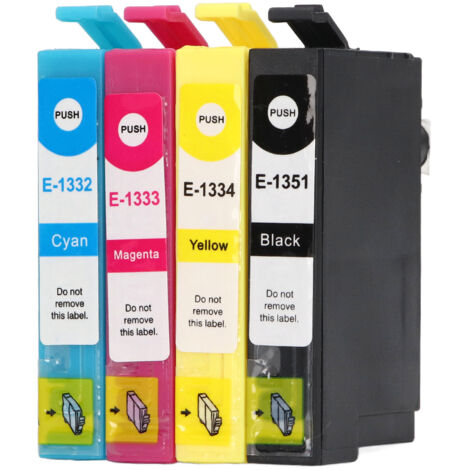 4 Cartouches d'Encre Noire Cyan Magenta Jaune Haute Précision Antidérapante pour Imprimantes Epson Stylus T1351 T1332 T1333 T1334