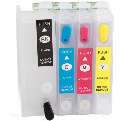 4 Cartouches d'Encre Noire Cyan Magenta Jaune Rechargeables avec Puce Permanente pour Imprimantes Jet d'Encre T1431 T1432 T1433 T1434