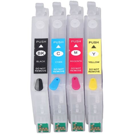 4 Cartouches d'Encre Rechargeables BK C M Y avec Puce Permanente T0561 T0562 T0563 T0564