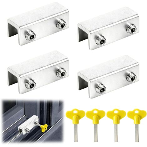 4 cerraduras para ventanas corredizas, topes ajustables para ventanas saledizas y puertas corredizas, color plateado
