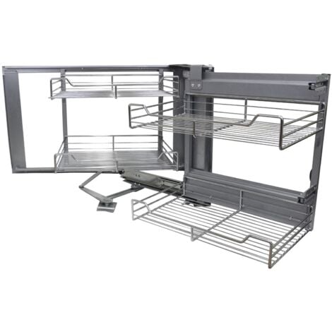 4 Cestos Extraíbles de Acero Inoxidable para Mueble de Rincón Ciego 90-100cm, Mano Derecha Tire Cestas de Cocina con Cierre Suave Armario Organizador Alacena Despensa Almacenamiento Almacenaje