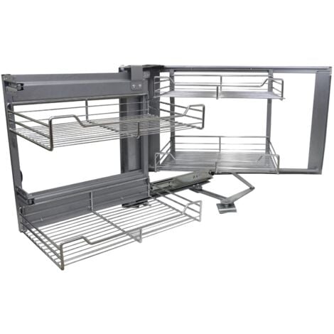 4 Cestos Extraíbles de Acero Inoxidable para Mueble de Rincón Ciego 90-100cm, Mano Izquierda Tire Cestas de Cocina con Cierre Suave Armario Organizador Alacena Despensa Almacenamiento Almacenaje