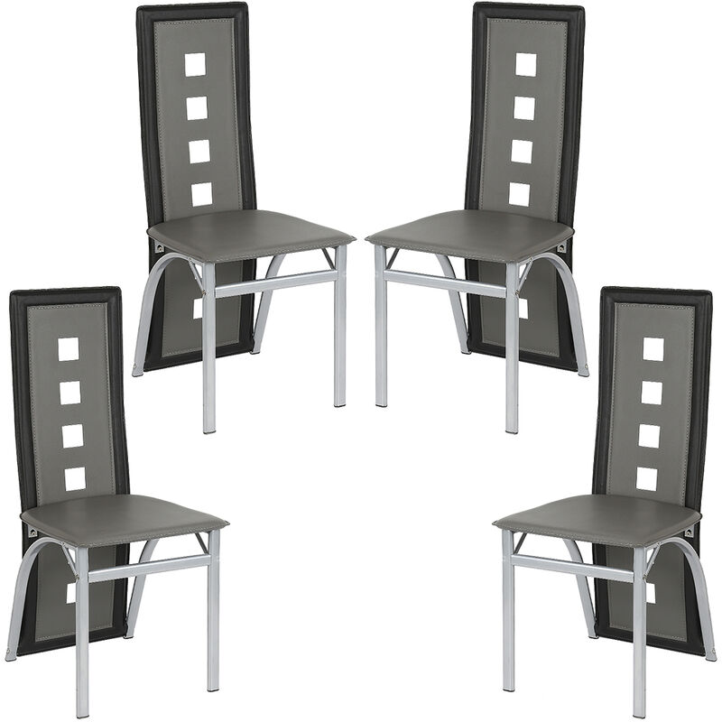 Yongqing - Lot de 4 Chaises de Salle à Manger,Chaise de Cuisine Cuir synthétique,pour Salle à Manger,Cuisine,Salle de Réunion,gris + noir