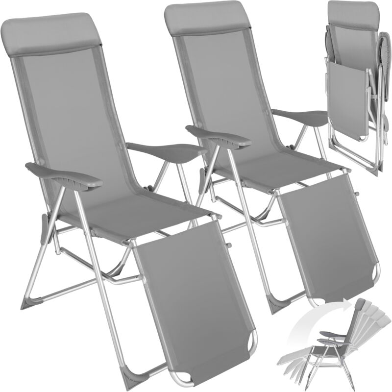 Lot de 2 chaises de jardin Pliable Dossier réglable en 5 positions, avec coussin pour la tête, repose-pieds mobile