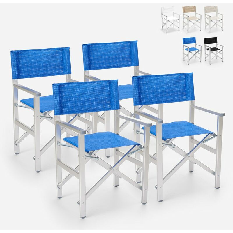 Beach And Garden Design - 4 chaises de plage pliables portables textilène aluminium Regista Gold Couleur: Bleu